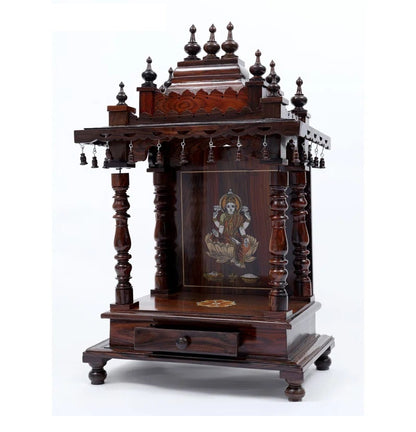ADOUER WOOD 48" Solid Teak Wood Hand Carved Pooja Mandir (Walnut)