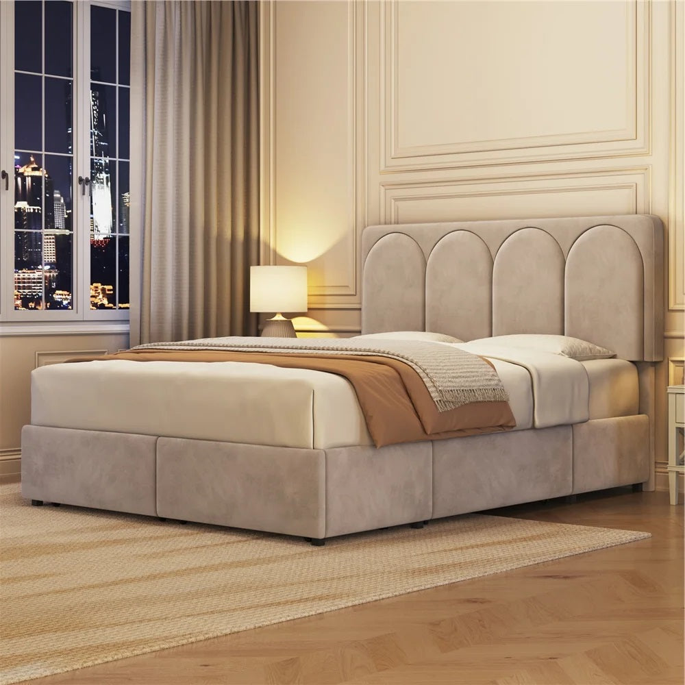 ADOUER WOOD Nice Design Solid Frame Upholstered Box Storage Bed For Bedroom