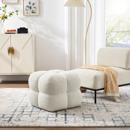 Contemporary Square Boucle Ottoman with Puffy Scalloped Design