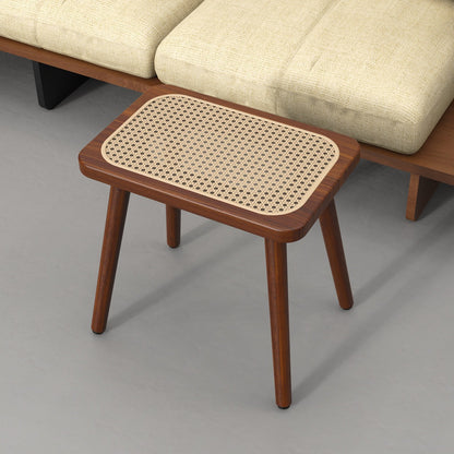 ADOUER WOOD Mid-Century Modern Solid Wood Stool with Woven Rattan Cane Seat