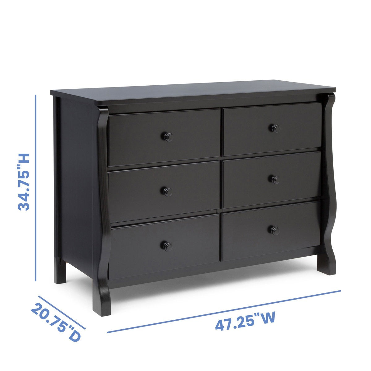 Adouer Wood Classic 6-Drawer Sleigh Kids' Chest Of Drawers – Matte Black Finish