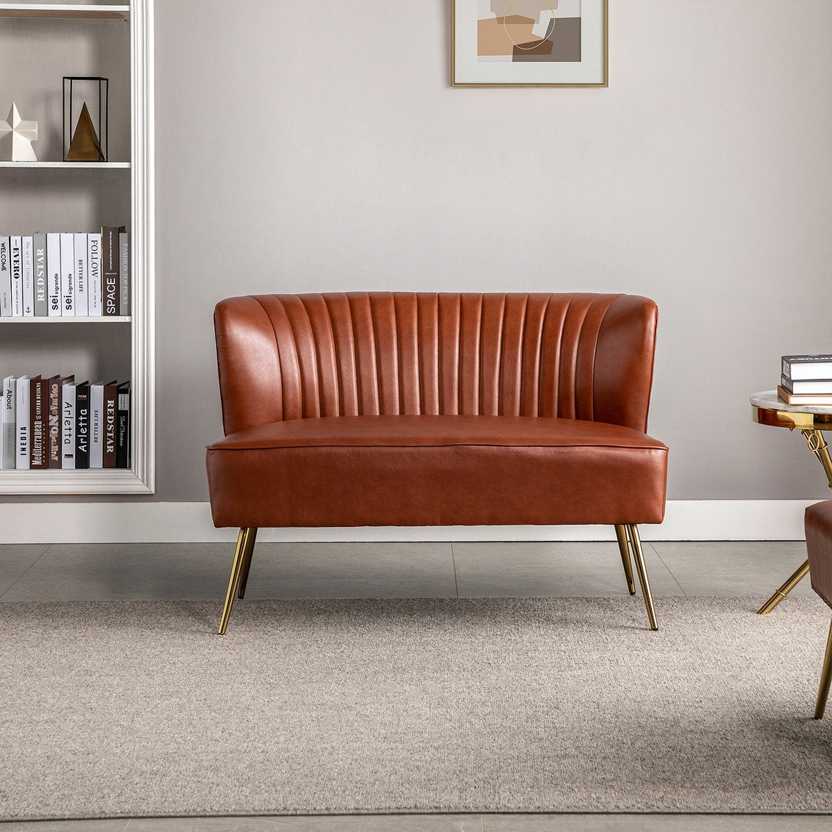Vintage Style Faux Leather Two-Seater Sofa with Metal Legs
