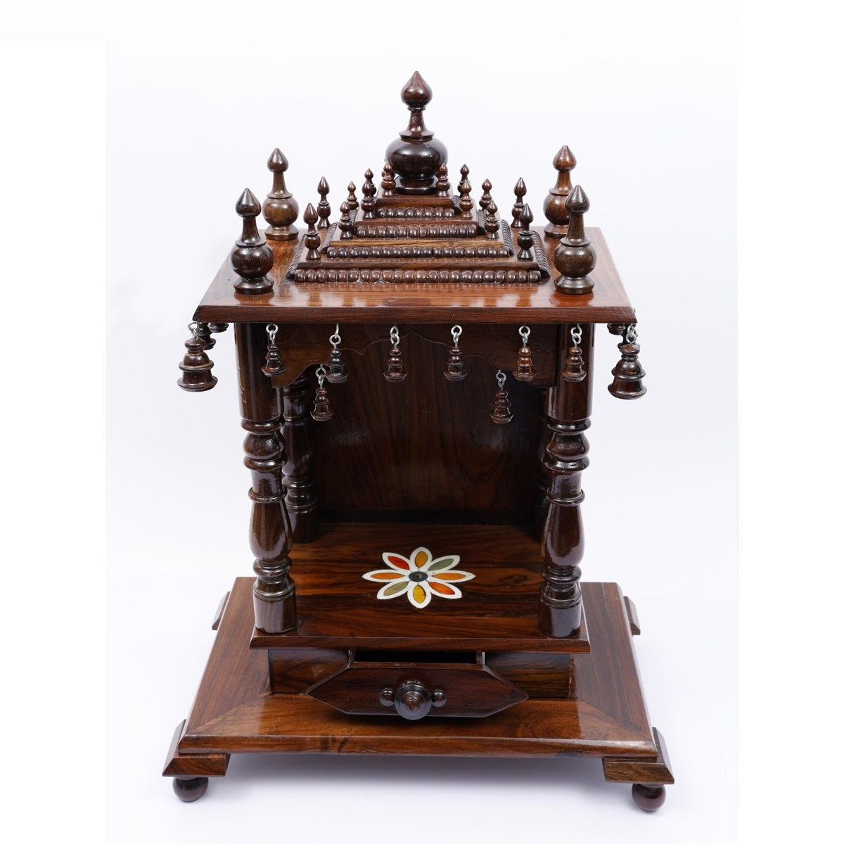 The Prayer Corner Solid Sheesham Wood Temple In Mahogany Finish