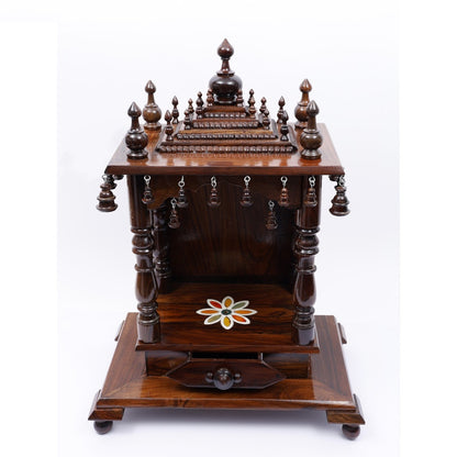 The Prayer Corner Solid Sheesham Wood Temple In Mahogany Finish
