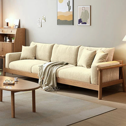 Acacia Wood Modern Sofa with Cotton Upholstery – Natural Elegance
