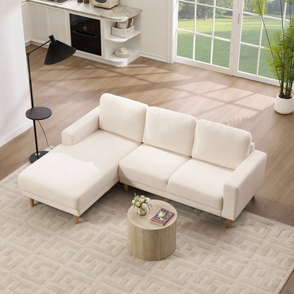 Luxury Acacia Wood Frame Velvet Sectional Sofa with Reversible Chaise