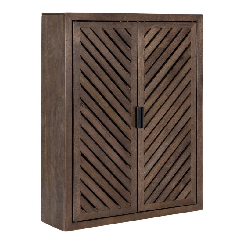 ADOUER WOOD Handcrafted Solid Wood Wall Cabinet with Chevron Slatted Doors – Mid-Century Modern Floating Storage