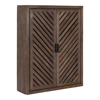 ADOUER WOOD Handcrafted Solid Wood Wall Cabinet with Chevron Slatted Doors – Mid-Century Modern Floating Storage