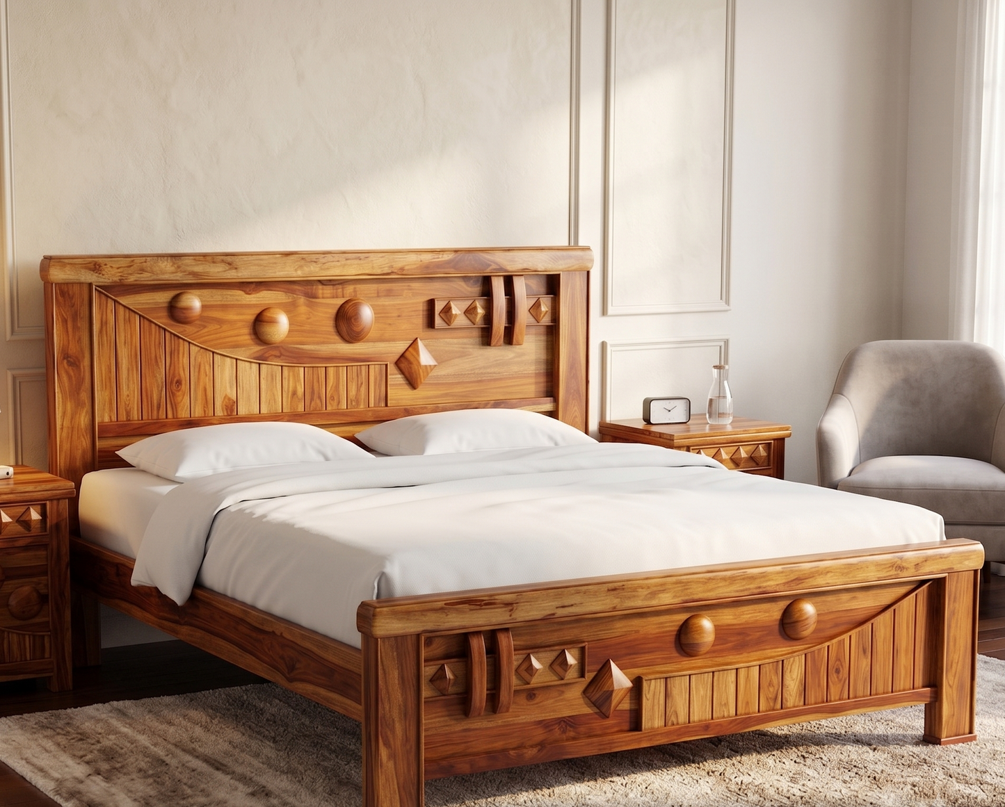 Heavy-Duty Wooden Double Bed by Adouer Wood