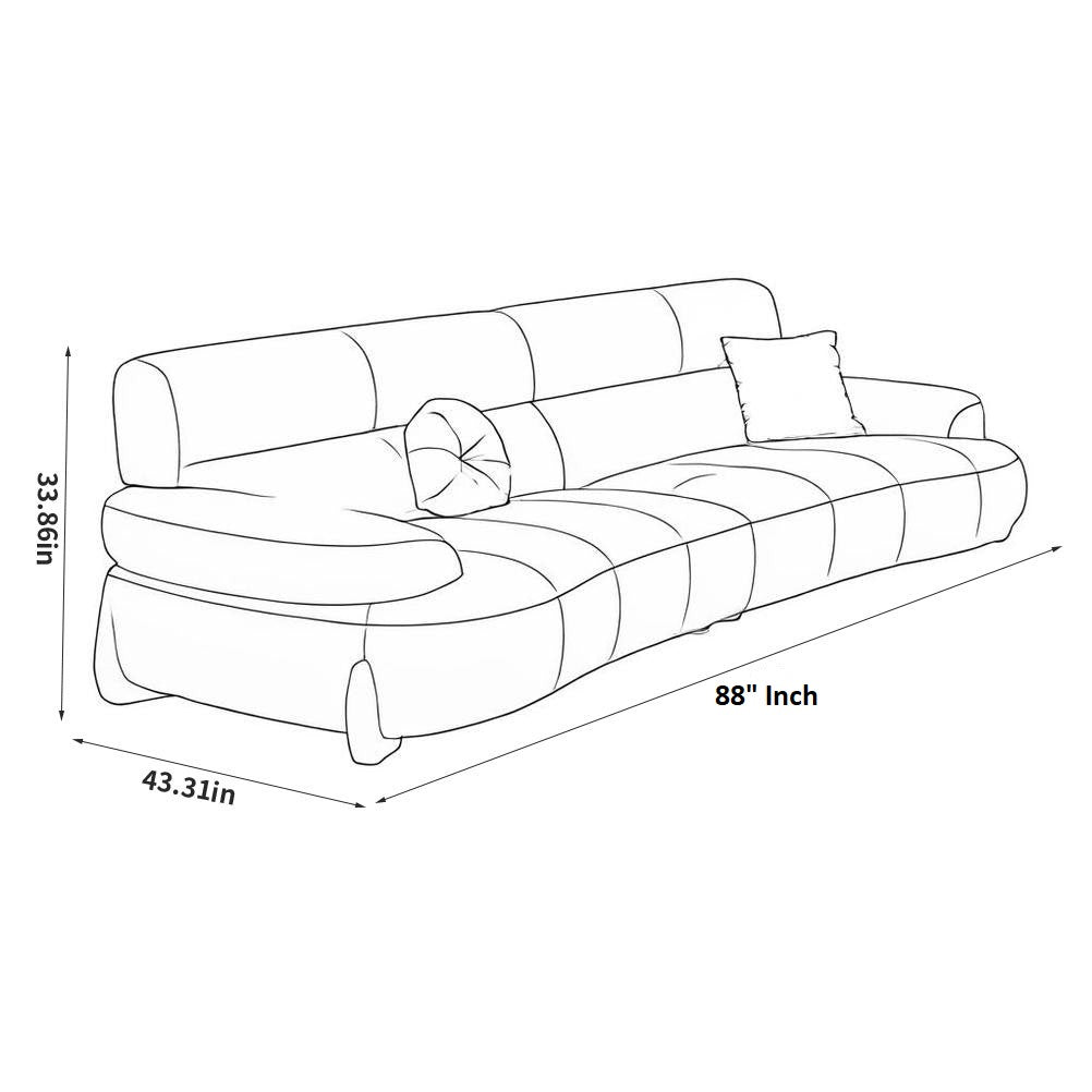 Modular Look Curved Leather Sofa with Generous Rolling Arms