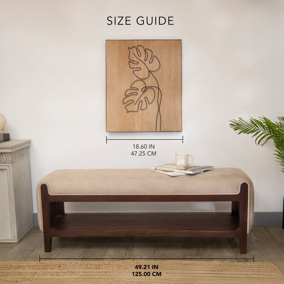 Adouer Wood Mid-Century Modern Solid Wood Bench with Premium Polyester Upholstery