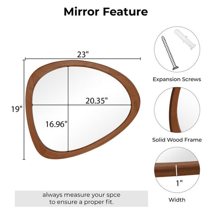 Asymmetrical Wood Wall Mirror - Organic Pebble Shape Mirror for Bathroom, Entryway & Living Room - Mid-Century Modern Decorative Mirror