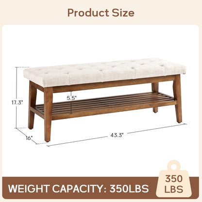 Zen-Inspired Solid Wood Upholstered Bench with Seamless Storage Compartment