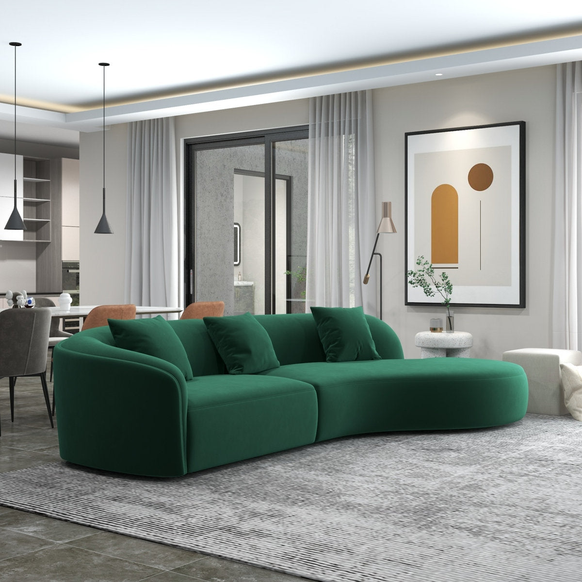 Emerald Velvet Curved Sectional 5 Seater Sofa with Solid Wood Frame
