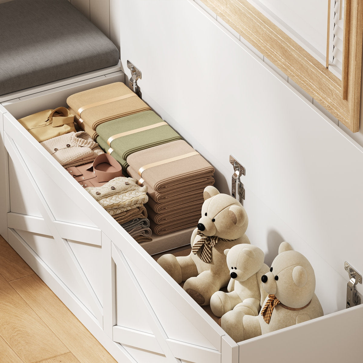 Adouer Wood Solid Wood L-Shape Corner Storage Bench with Upholstered Seating