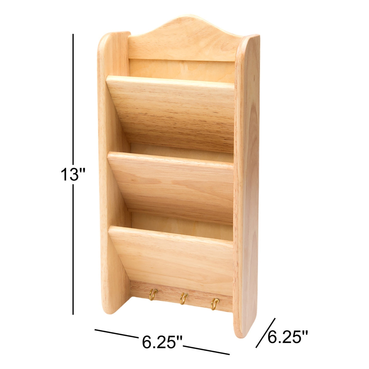 The Functional Design Choice: Handcrafted Natural Wood Wall Organizer - 3-Slot Letter Holder with Key Hooks