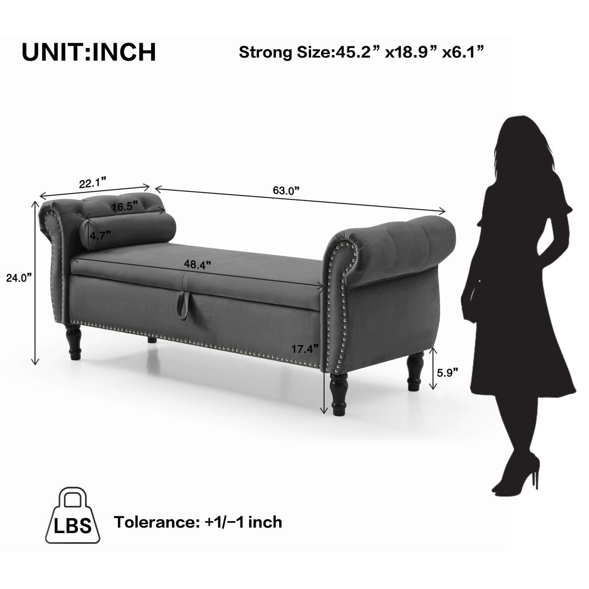Glam Tufted Velvet Chaise Lounge Bench with Storage Box