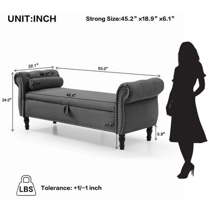 Glam Tufted Velvet Chaise Lounge Bench with Storage Box