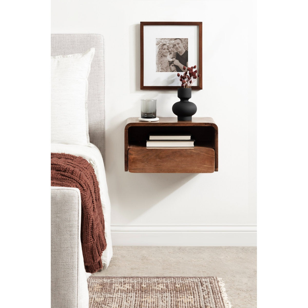 Mid-Century Modern Curved Floating Nightstand with Drawer
