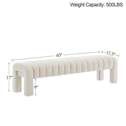 Ribbed Upholstered Bedroom Bench with Solid Wood Internal Frame