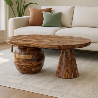 ADOUER WOOD Mid-Century Modern Sphere & Cone Statement Table