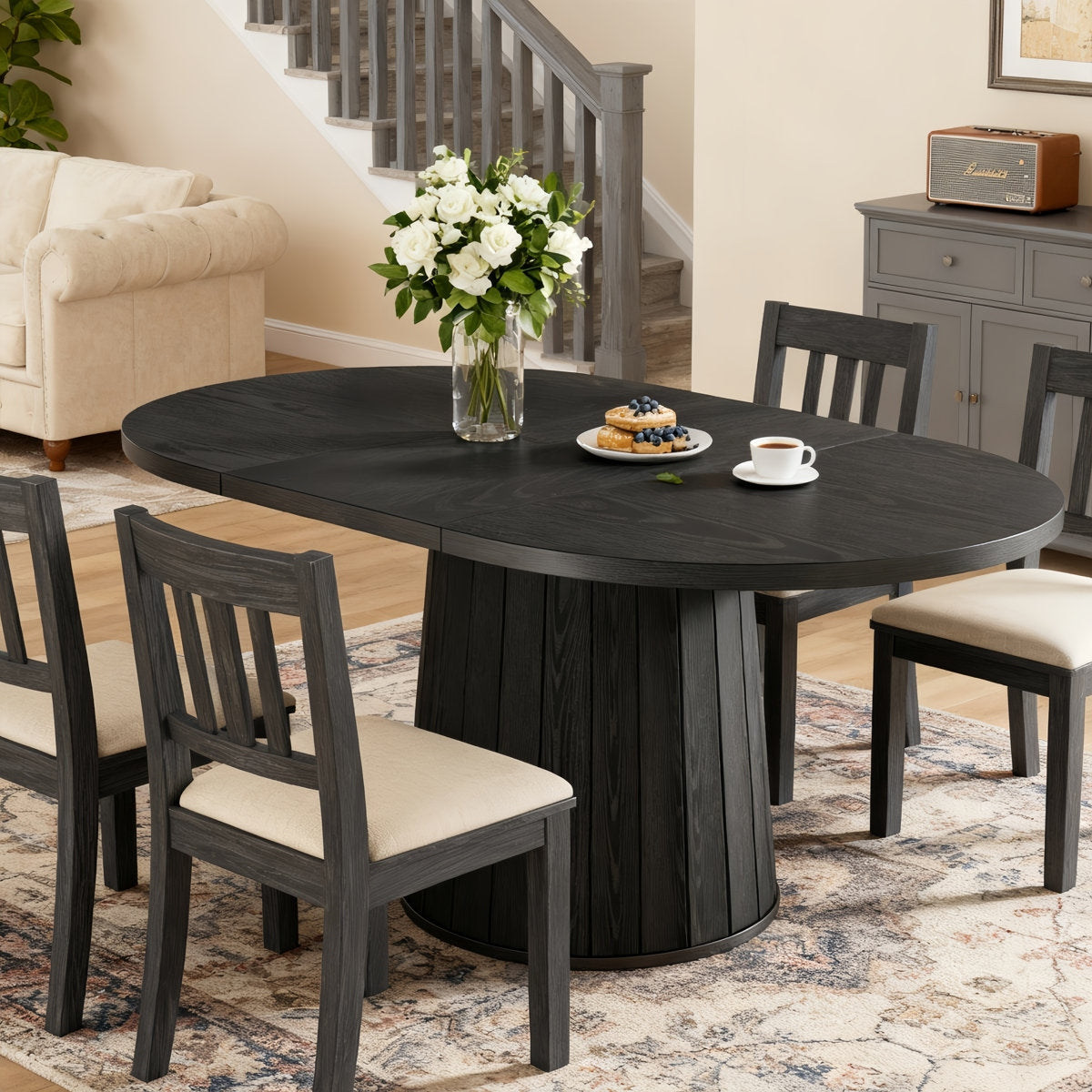 The Rowan Ribbed Pedestal Solid Wood Dining Table