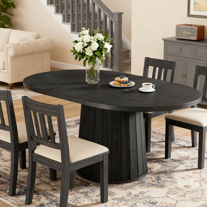 The Rowan Ribbed Pedestal Solid Wood Dining Table