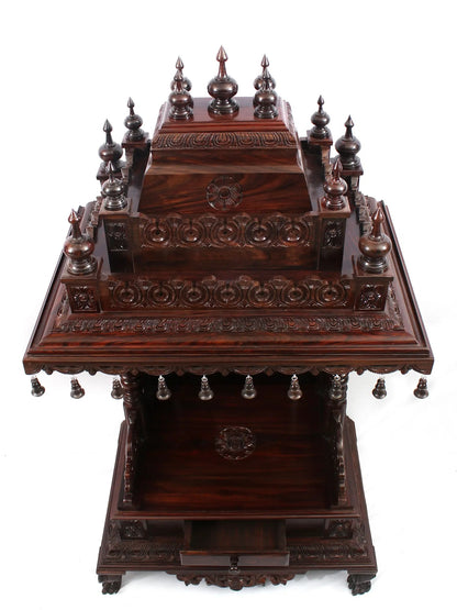Intricately Carved Indian Style Sheesham Wood Mandir - Walnut Finish