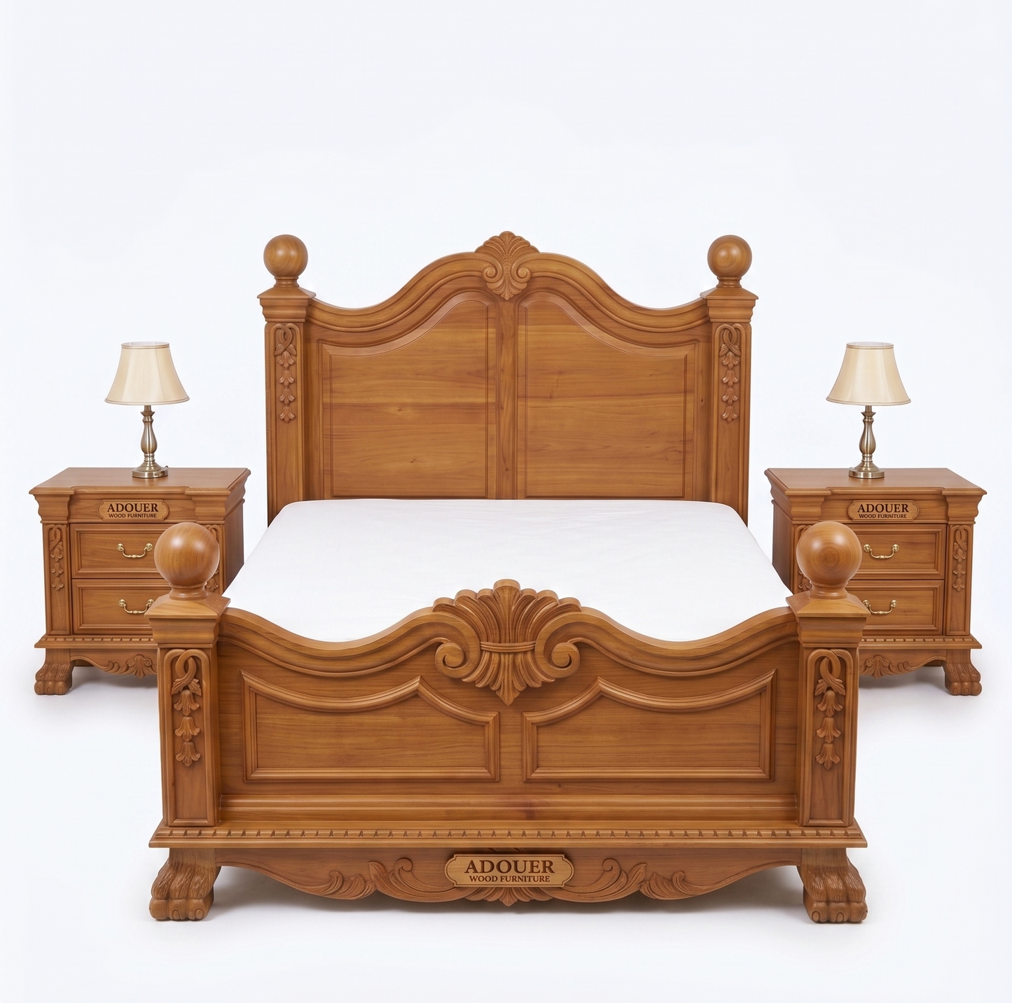 Adouer Wood Royal Solid Wood King Bed | Premium Teak Finish