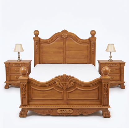 Adouer Wood Royal Solid Wood King Bed | Premium Teak Finish