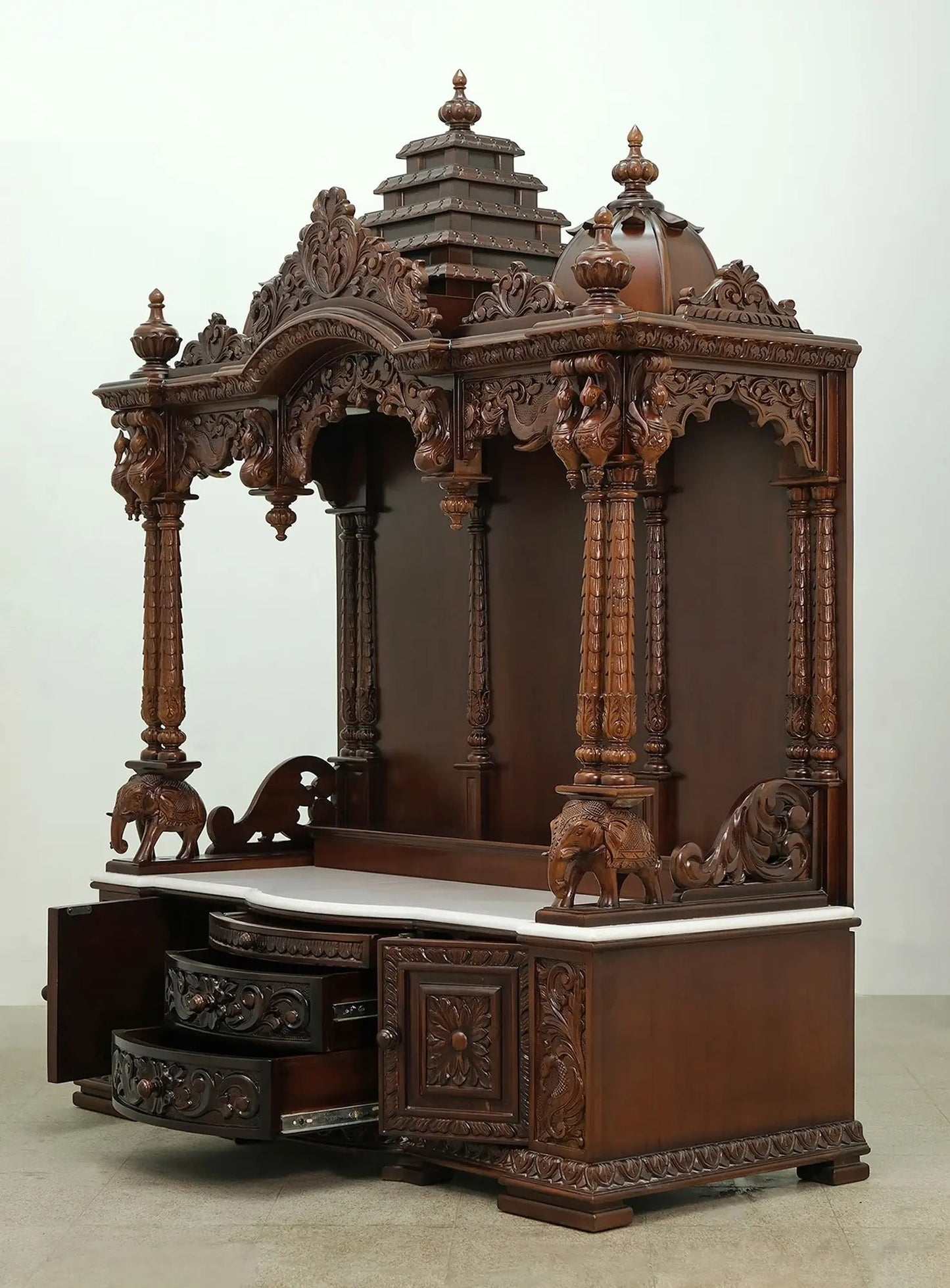 ADOUER WOOD 78'' Luxuries Teak Wood Traditional Hand Carved Mandir (Walnut)