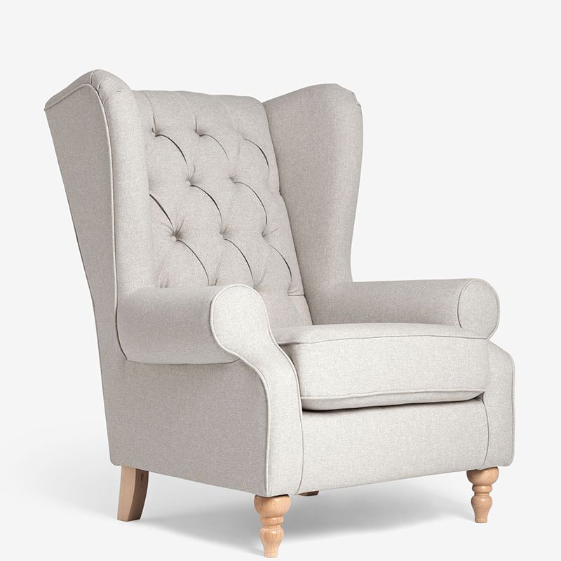 ADOUER WOOD Solid Wood Leg & Frame With Cotton Fabric Wingback Chair