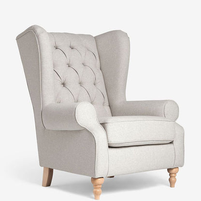 ADOUER WOOD Solid Wood Leg & Frame With Cotton Fabric Wingback Chair