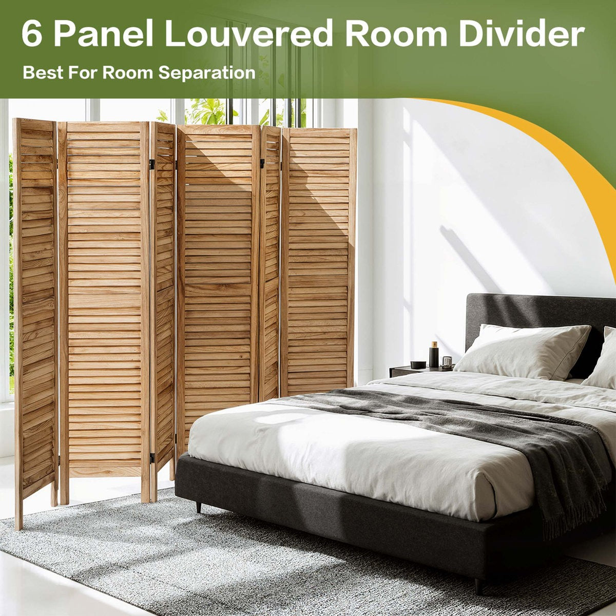 ADOUER WOOD 6-Panel Louvered Solid Wood Room Divider – Natural Ash Finish