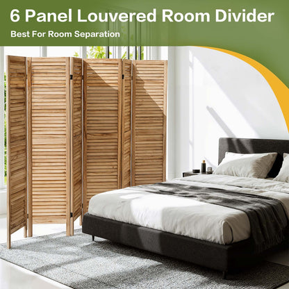 ADOUER WOOD 6-Panel Louvered Solid Wood Room Divider – Natural Ash Finish