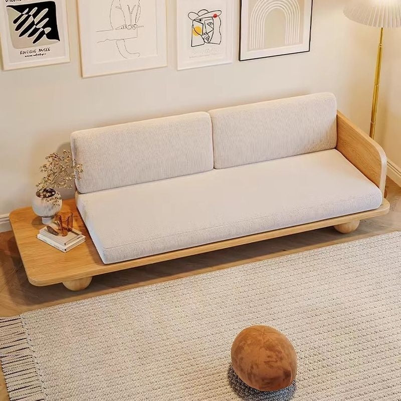 Adouer Wood Handcrafted Acacia Wood 3 Seater Cotton Fabric Sofa in Natural Shade