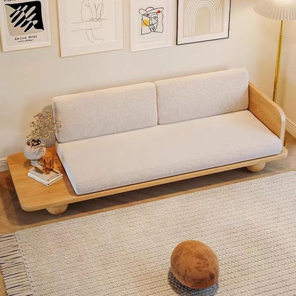 Adouer Wood Handcrafted Acacia Wood 3 Seater Cotton Fabric Sofa in Natural Shade