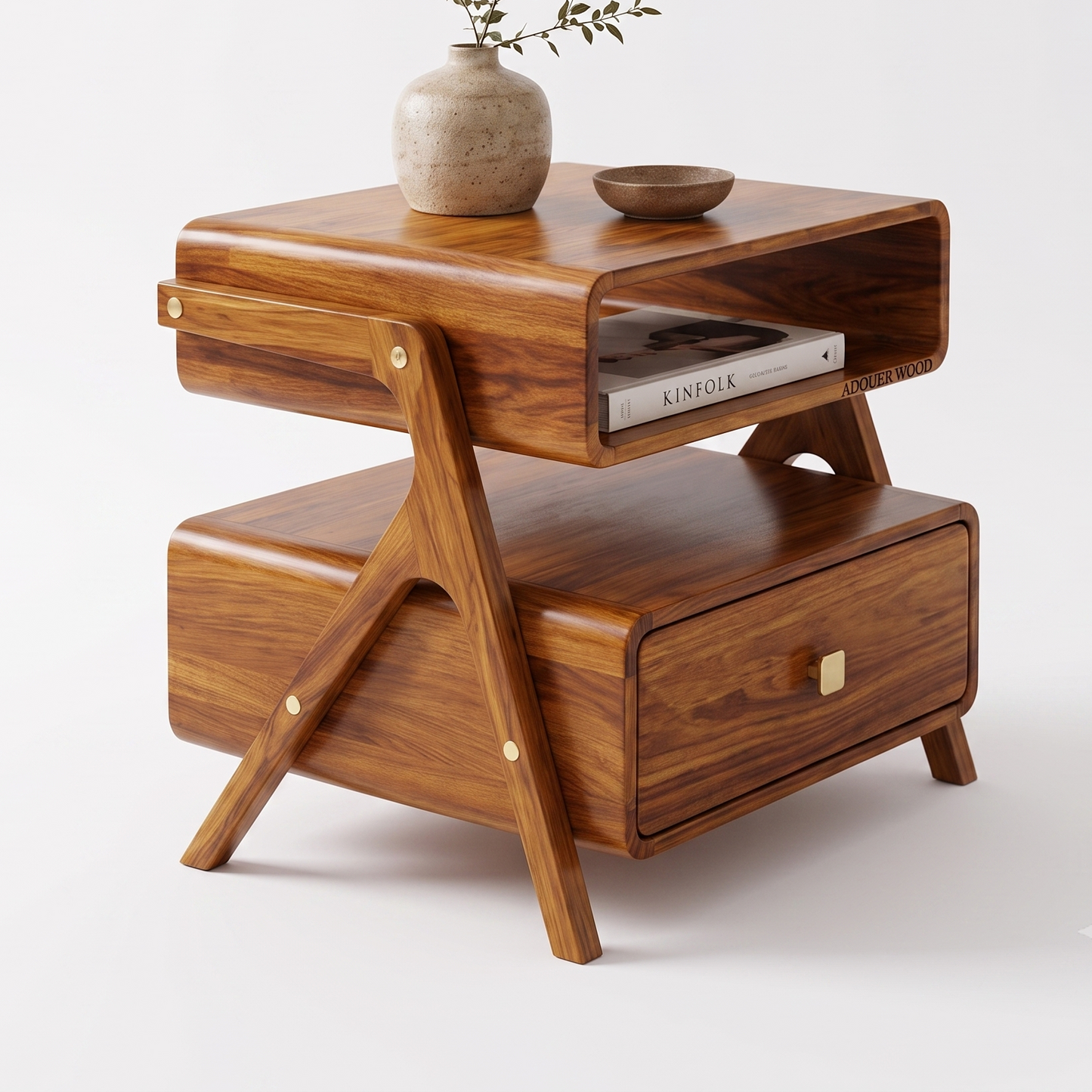 Adouer Wood Retro Solid Wood Nightstand – 2-Tier Bedside Table with Drawer