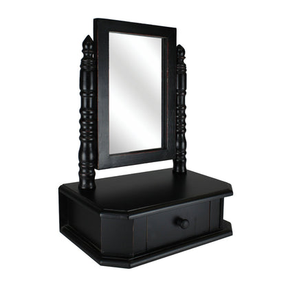 Solid Wood Antique Wood Vanity Mirror with Storage Drawer