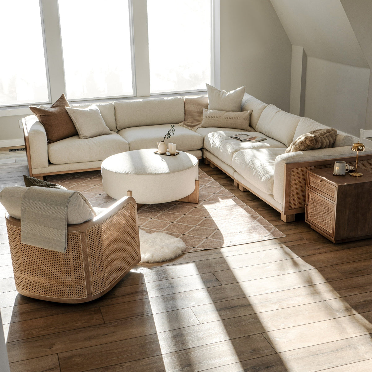 Adouer Wood Acacia Frame Velvet Upholstered Sectional 6 Sofa – Elegant Modern Comfort