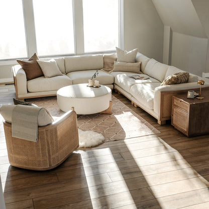Adouer Wood Acacia Frame Velvet Upholstered Sectional 6 Sofa – Elegant Modern Comfort