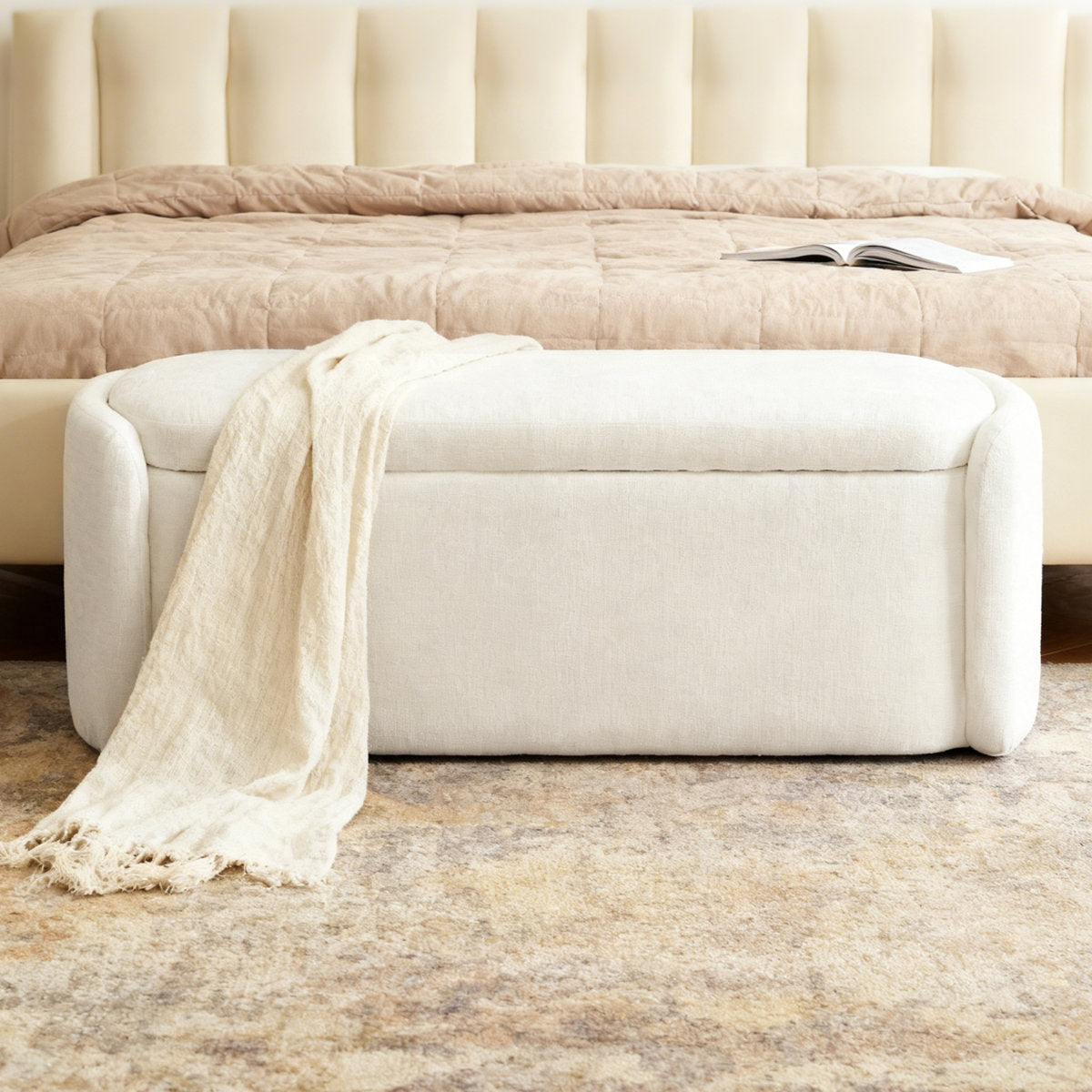 Nordic Solid Wood Storage Bench in Premium Upholstery