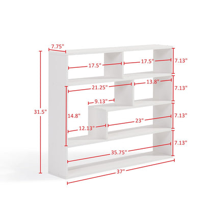 Modern Geometric Multi-Tier Solid Wood Floating Bookshelf