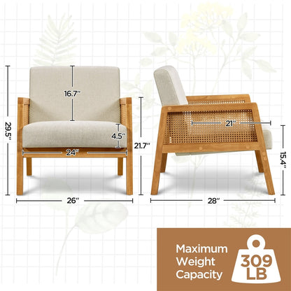 Modern Caned Arm Chair – Acacia Wood & Cotton