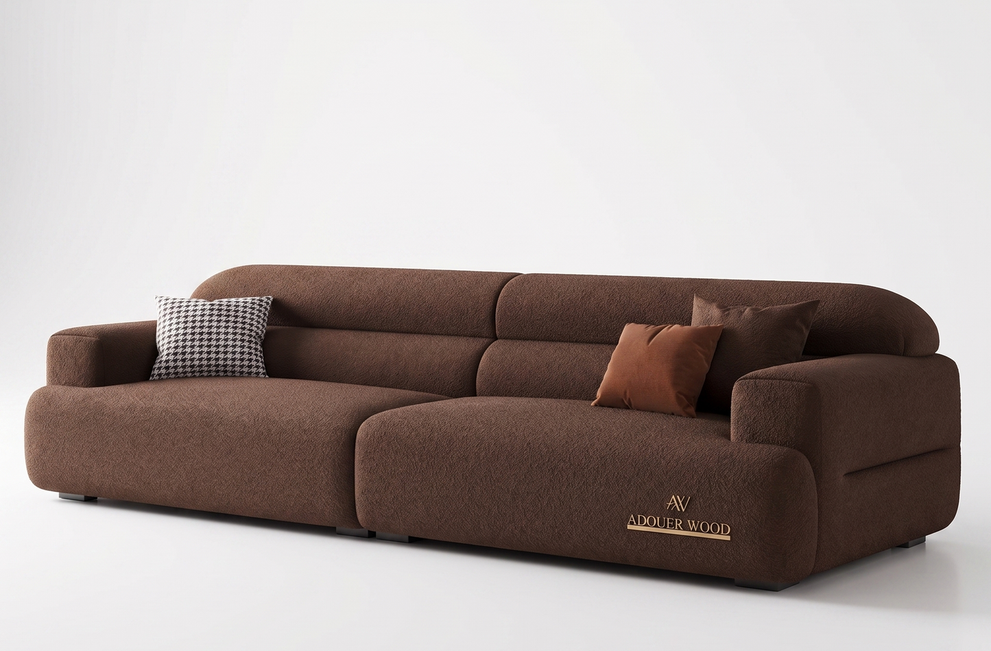 Adouer Wood Modern Low-Profile Velvet Bouclé Sofa in Earthy Brown – Premium Fabric Deep Seat Lounge Couch