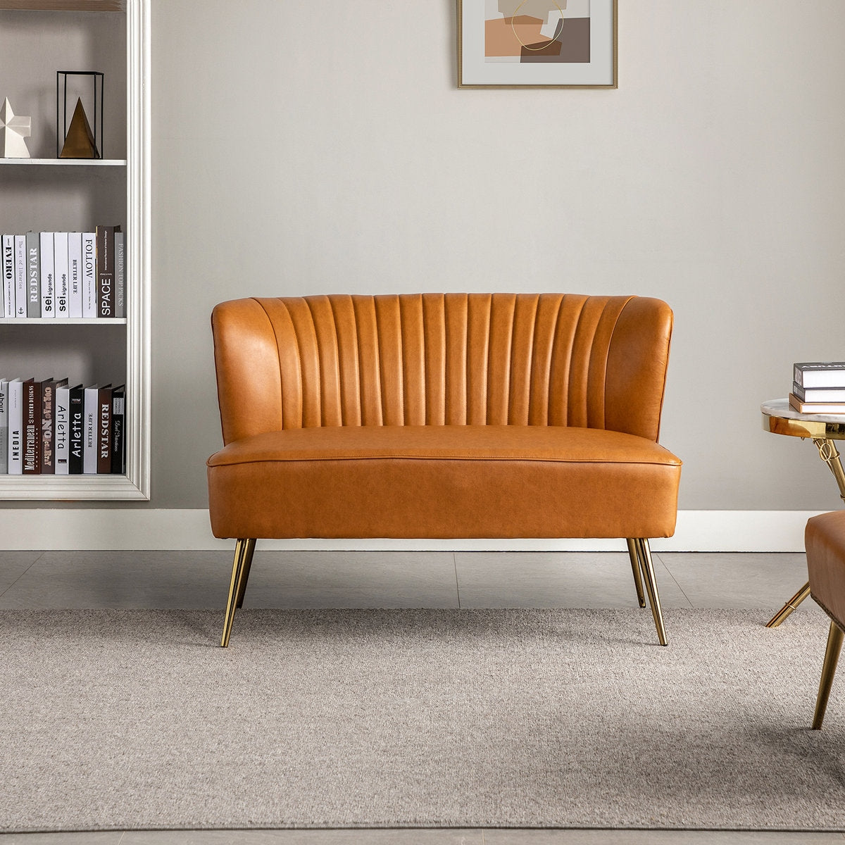 Vintage Style Faux Leather Two-Seater Sofa with Metal Legs