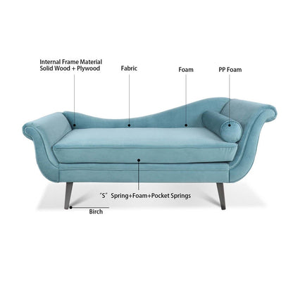 Aqua Velvet S-Shape Daybed with Solid Sheesham Wood Legs