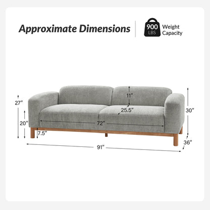 Modern Comfort Boucle 3 Seater Sofa with Natural Acacia Wood Frame