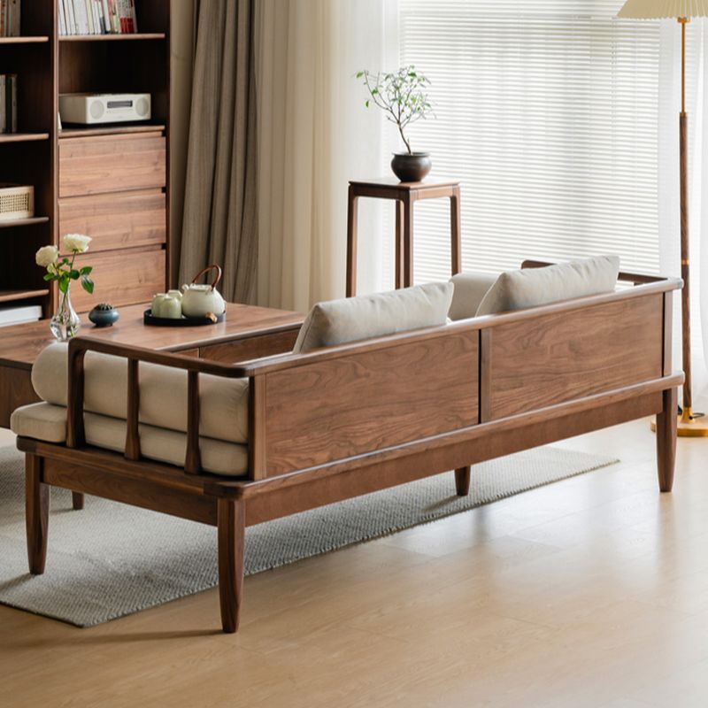 Modern Sheesham Wood 3 Seater Sofa with Comfortable Linen Cushions