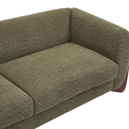 Elegant Boucle Sofa with Curved Sheesham Base